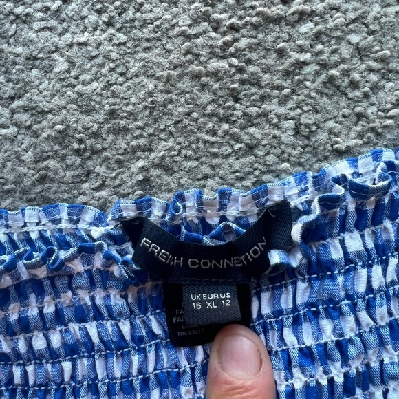 French Connection Blue Gingham Artina Puff Sleeve Smocked Mini Dress - Picture 4 of 5